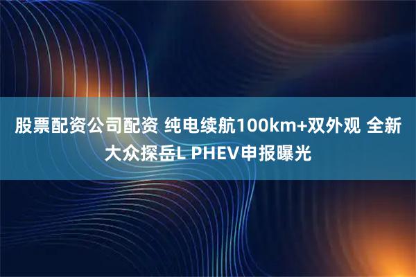 股票配资公司配资 纯电续航100km+双外观 全新大众探岳L PHEV申报曝光